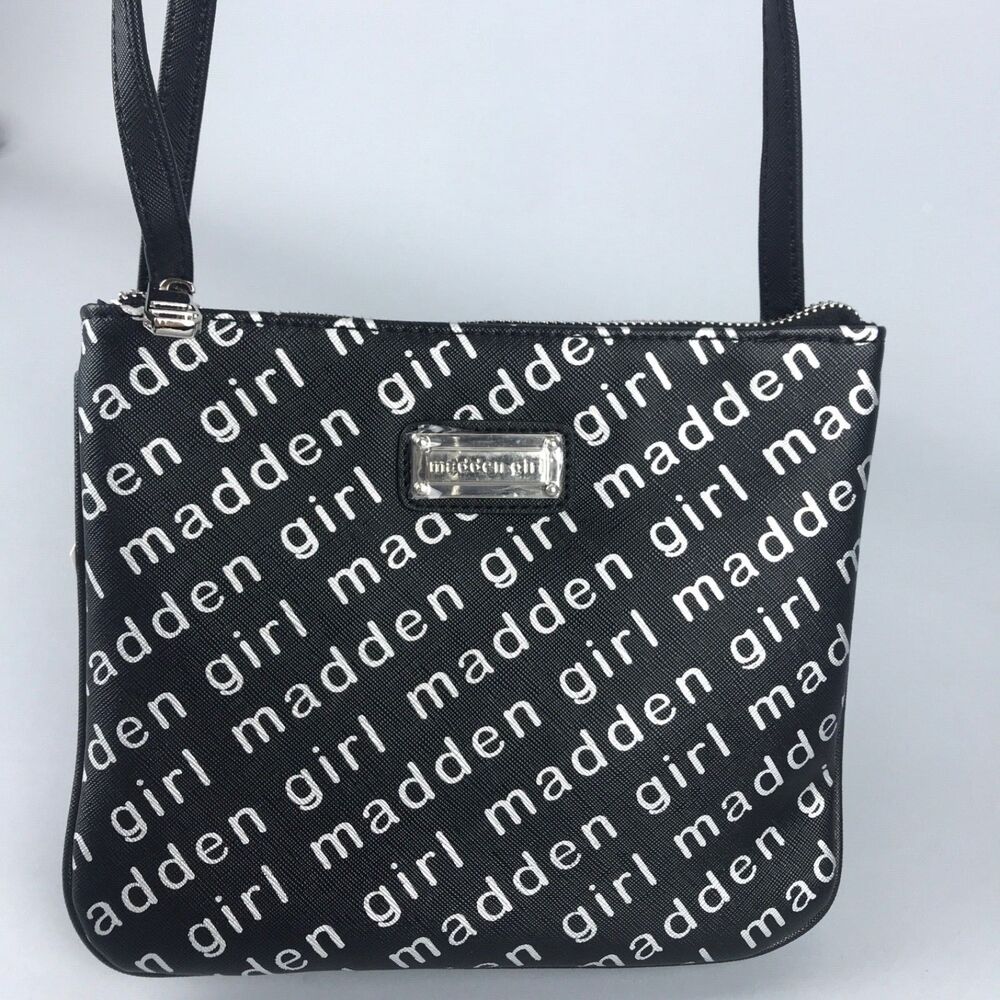 Steve Madden Girl Black Silver Logo Letters Cross body Shoulder Bag Purse NWT - Picture 4 of 12